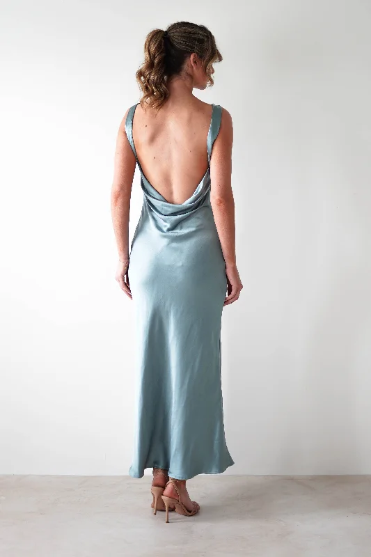 Sinead Soft Satin Maxi Dress | Slate Blue