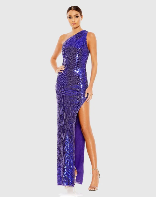 Sequined One Shoulder Asymmetrical Hem Gown