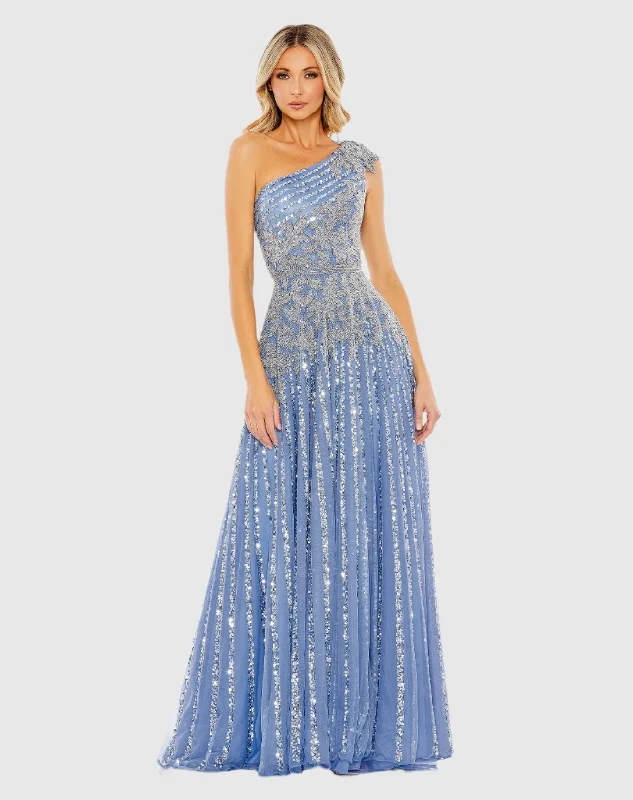 Beaded Embellished One Shoulder A Line Gown