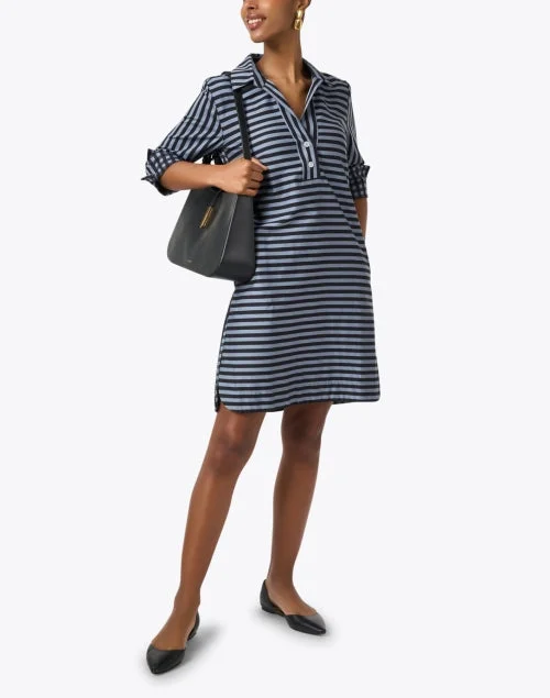 Aileen Black and Grey Striped Cotton Dress