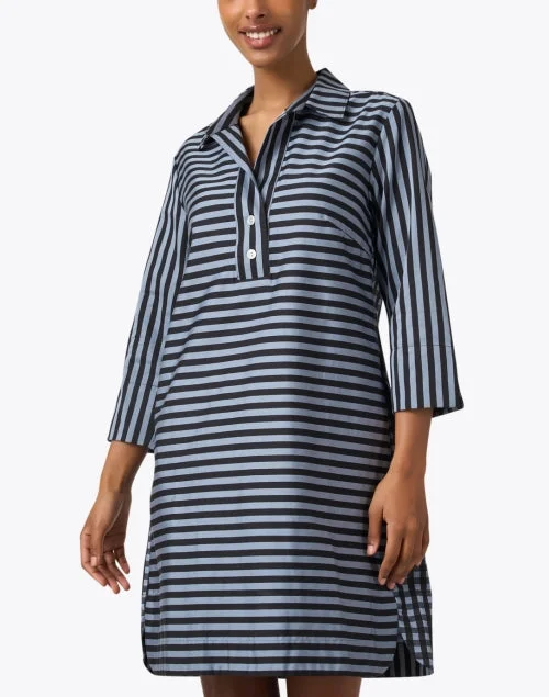 Aileen Black and Grey Striped Cotton Dress