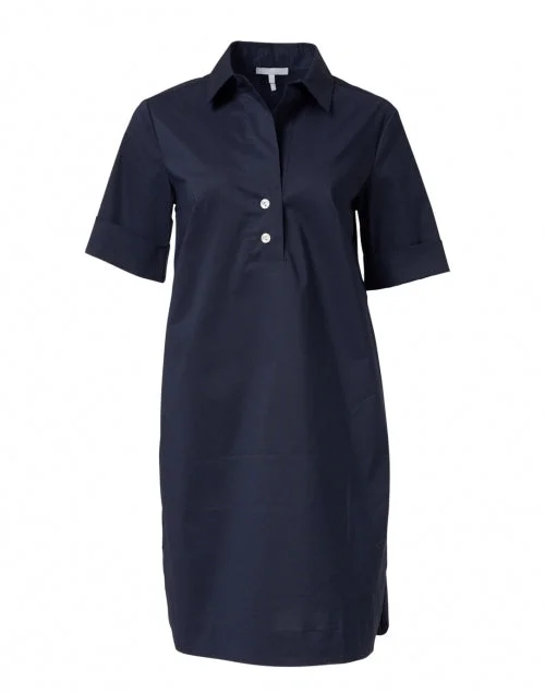 Aileen Navy Short Sleeve Stretch Cotton Dress