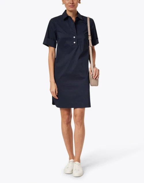 Aileen Navy Short Sleeve Stretch Cotton Dress