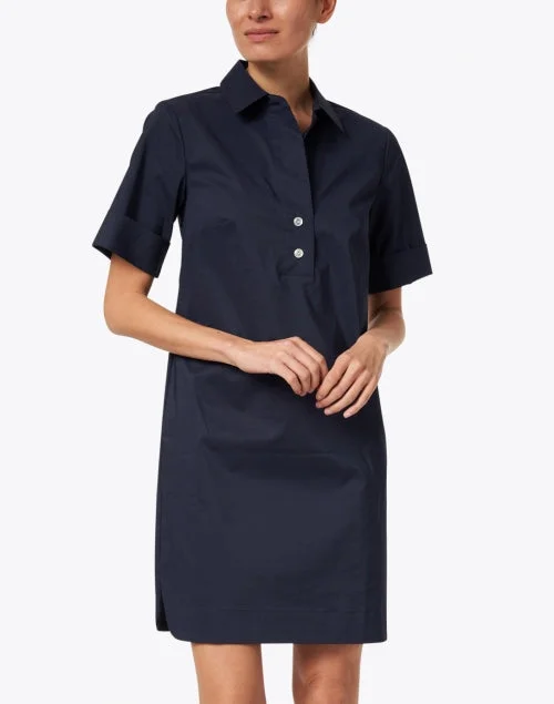 Aileen Navy Short Sleeve Stretch Cotton Dress