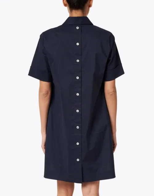 Aileen Navy Short Sleeve Stretch Cotton Dress