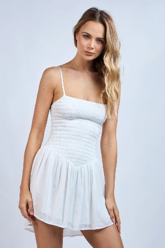 Ainsley White Smocked Cami Mini Dress