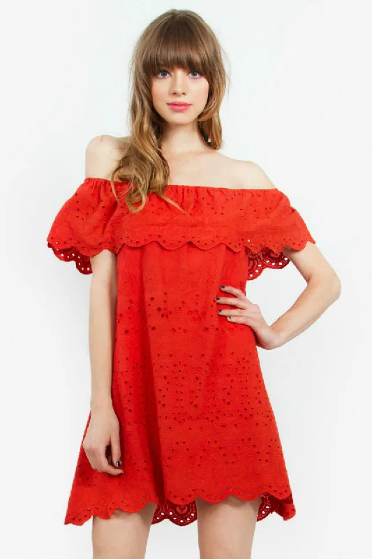 Alegre Red Off-The-Shoulder Ruffle Dress