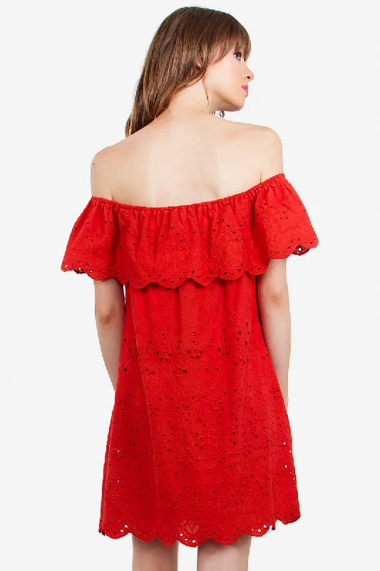 Alegre Red Off-The-Shoulder Ruffle Dress