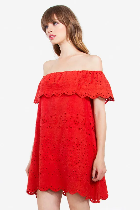 Alegre Red Off-The-Shoulder Ruffle Dress