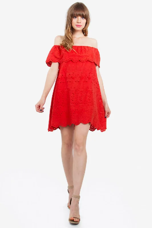 Alegre Red Off-The-Shoulder Ruffle Dress