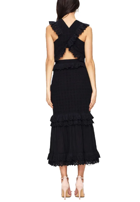 Black Everything She Wants Ruffled Midi Dress