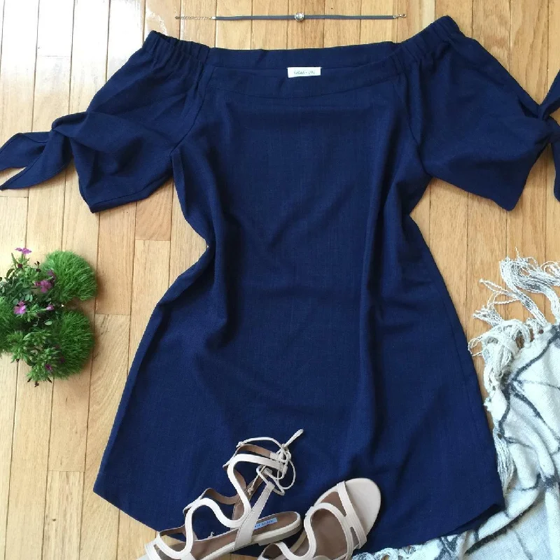 Alice Navy Off-the-Shoulder Dress