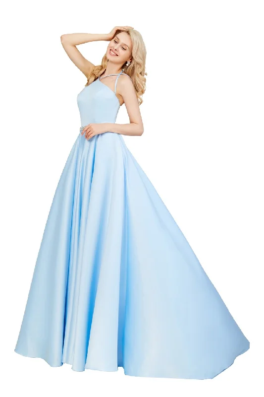 Angela & Alison Halter Strap Style Satin Ball Gown in Baby Blue 771024