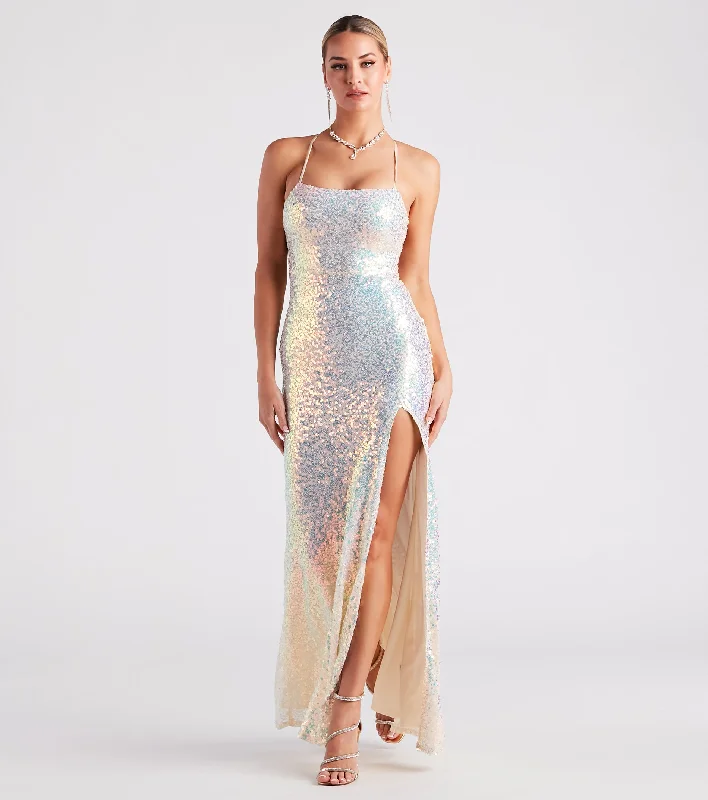 Aniyah Formal Sequin Lace-Up Dress