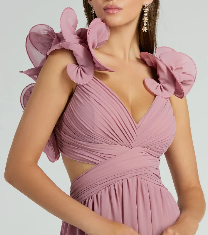 Anne Marie Lace-Up Ruffle A-Line Chiffon Formal Dress