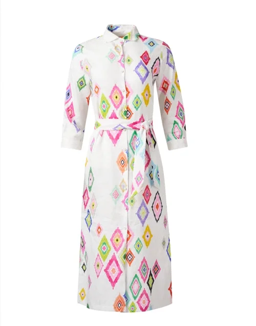 Antonella White Ikat Linen Shirt Dress