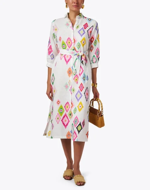 Antonella White Ikat Linen Shirt Dress