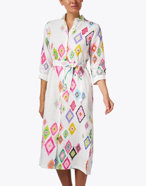 Antonella White Ikat Linen Shirt Dress