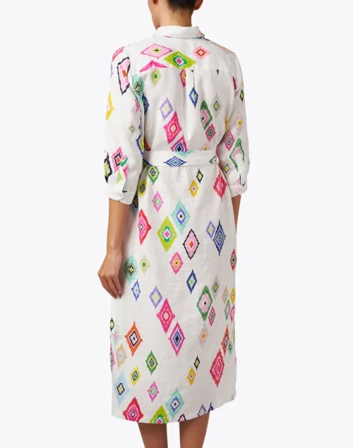 Antonella White Ikat Linen Shirt Dress