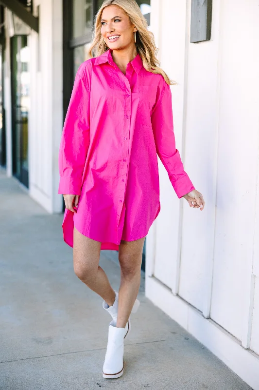 Ask Around Fuchsia Pink Shirt Dress