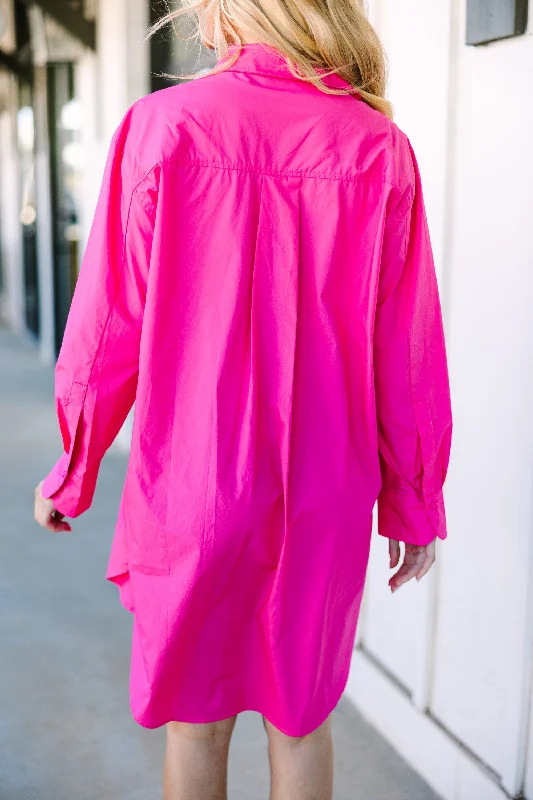 Ask Around Fuchsia Pink Shirt Dress