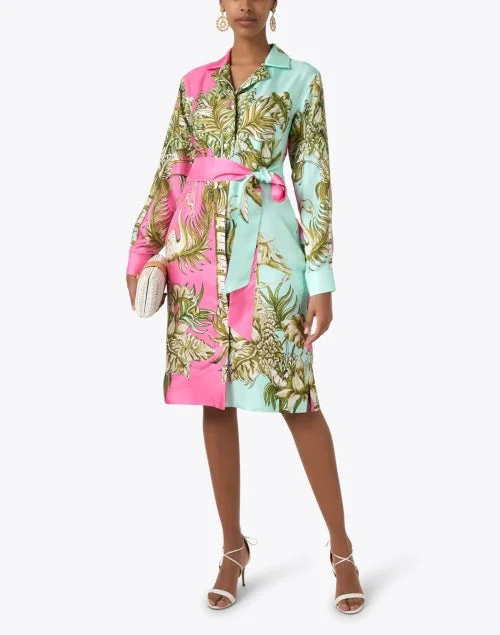 Avana Multi Print Silk Shirt Dress