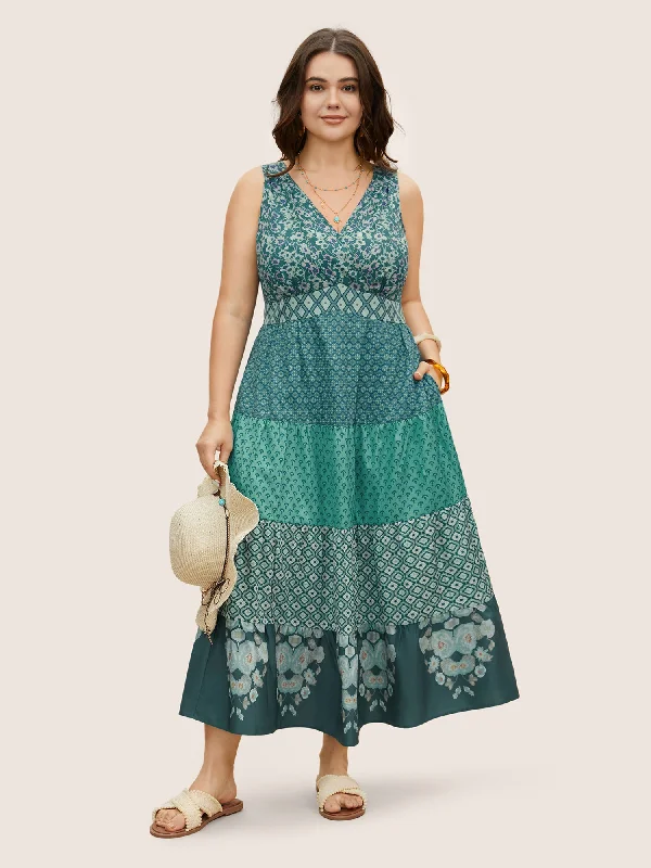 Bandana Patchwork Floral Sleeveless Dress