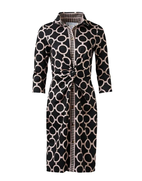 Black and Tan Print Twist Dress