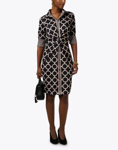 Black and Tan Print Twist Dress