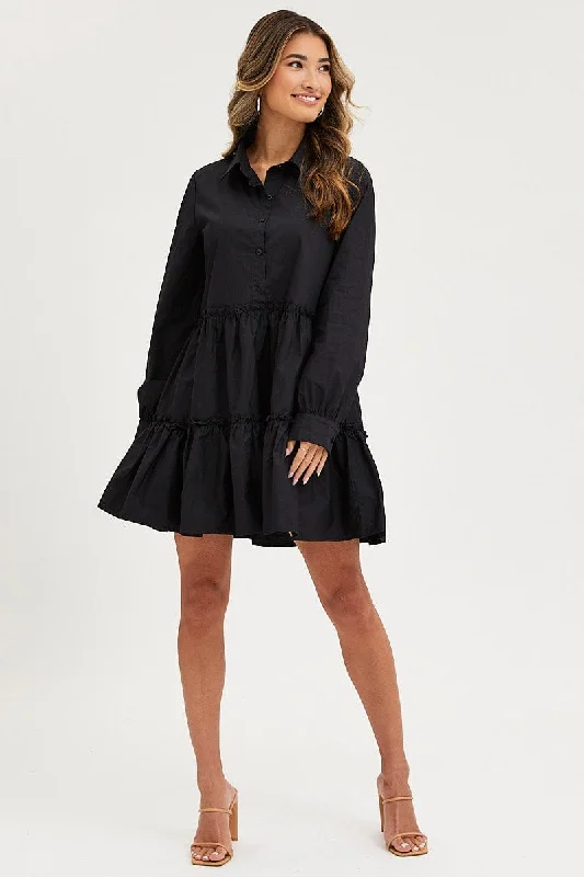 Black Shirt Dress Long Sleeve Mini