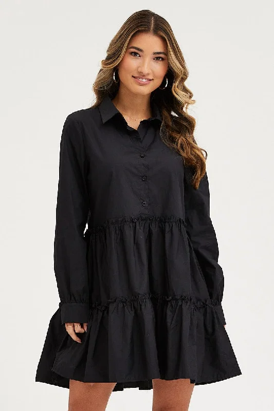 Black Shirt Dress Long Sleeve Mini