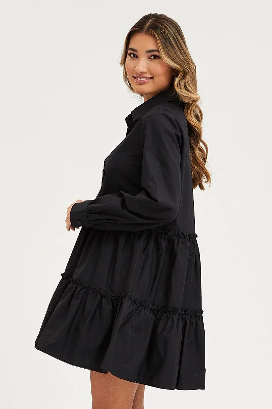 Black Shirt Dress Long Sleeve Mini