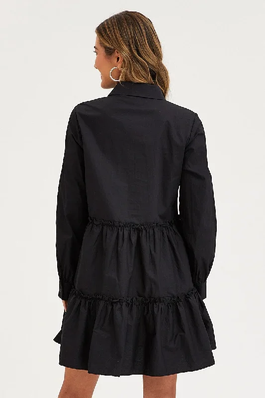 Black Shirt Dress Long Sleeve Mini