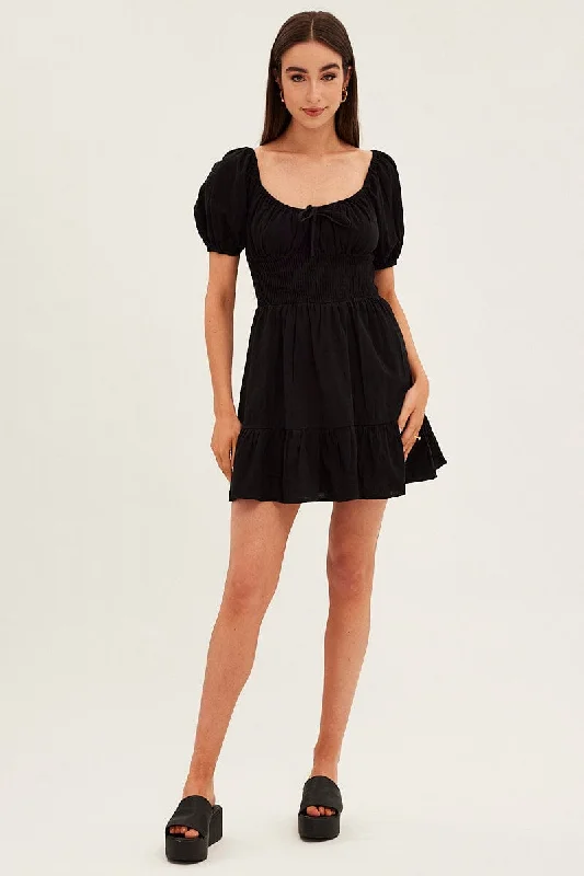 Black Skater Dress Short Sleeve Mini