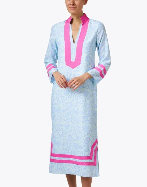 Blue and Pink Silk Blend Tunic Dress