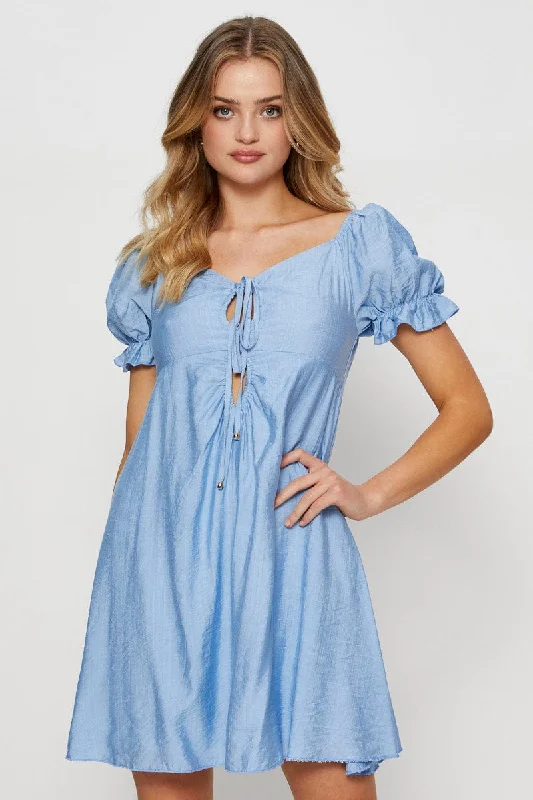 Blue Mini Dress Short Sleeve