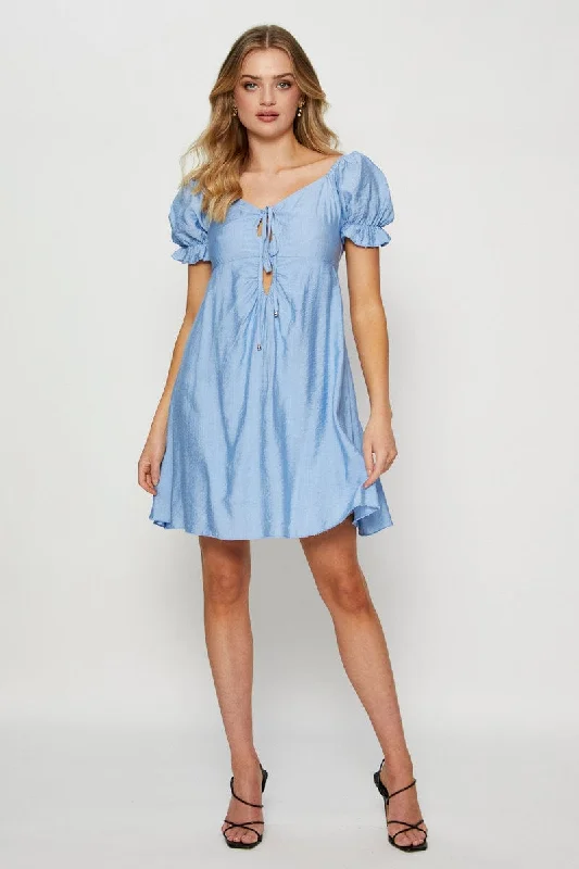 Blue Mini Dress Short Sleeve