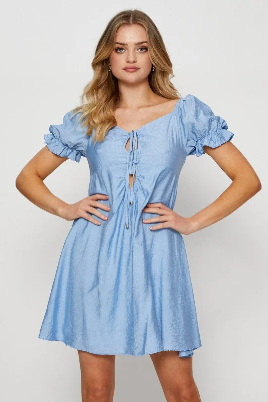 Blue Mini Dress Short Sleeve