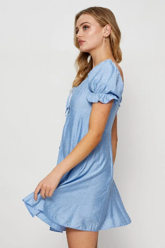 Blue Mini Dress Short Sleeve