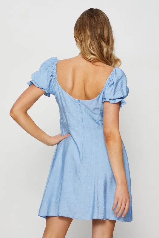 Blue Mini Dress Short Sleeve