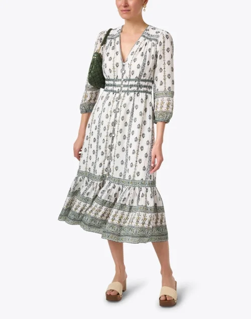 Castella Ivory and Green Printed Dress