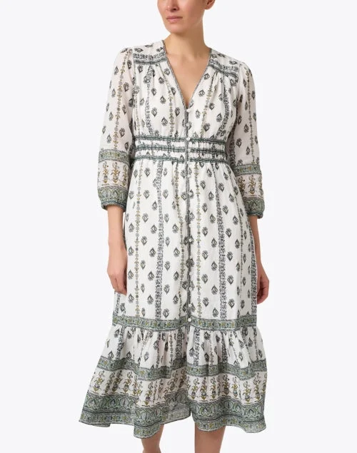 Castella Ivory and Green Printed Dress