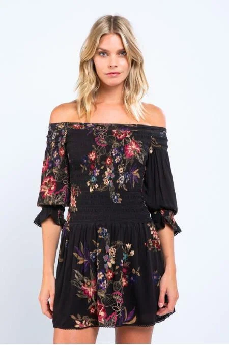 Christina Black Floral Print Mini Dress