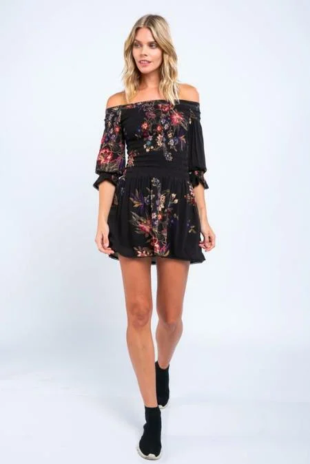 Christina Black Floral Print Mini Dress