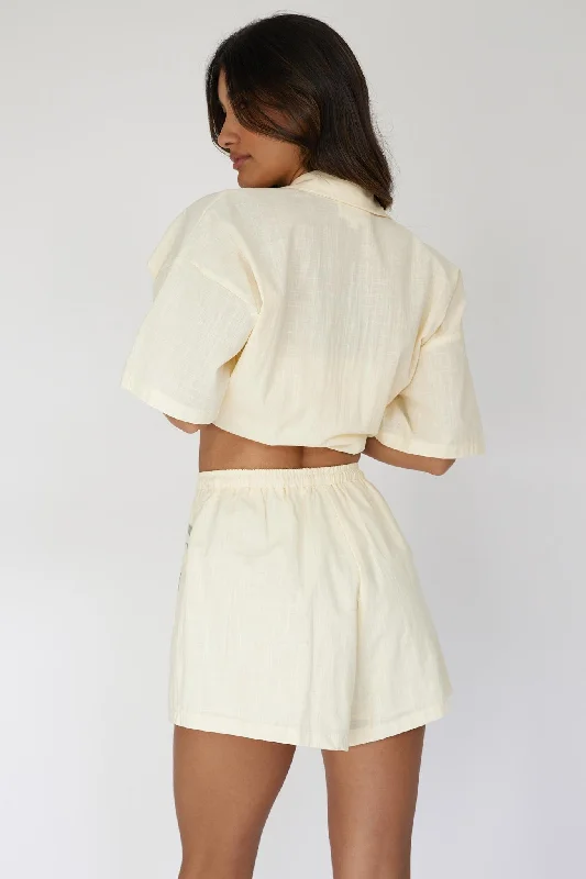 Ciao Ciao Embroidered Drawstring Shorts Butter