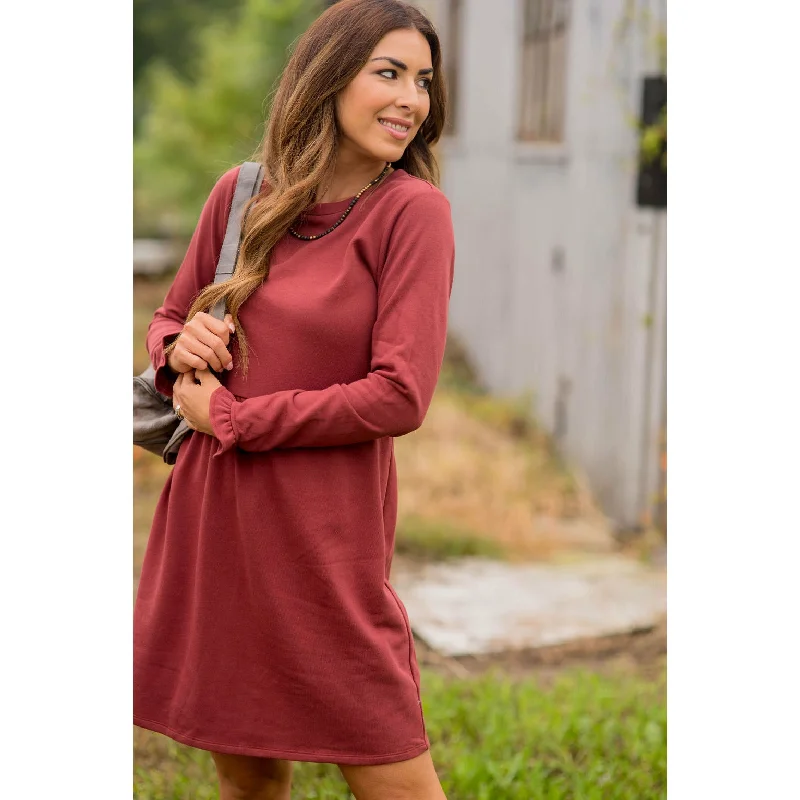 Cinched Ruffle Sleeve Sweatshirt Dress