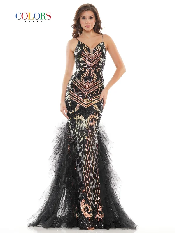 Colors 2738 Colors Prom Long Formal Glitter Mesh Dress