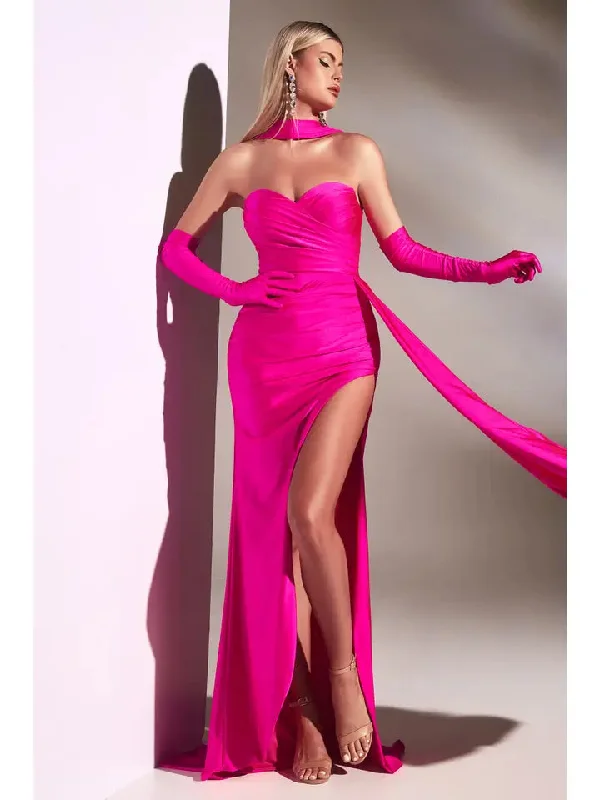 Strapless Stretch Satin Gown with Gloves /pink