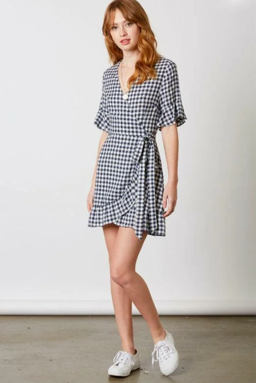 Courtney Navy and White Gingham Wrap Dress