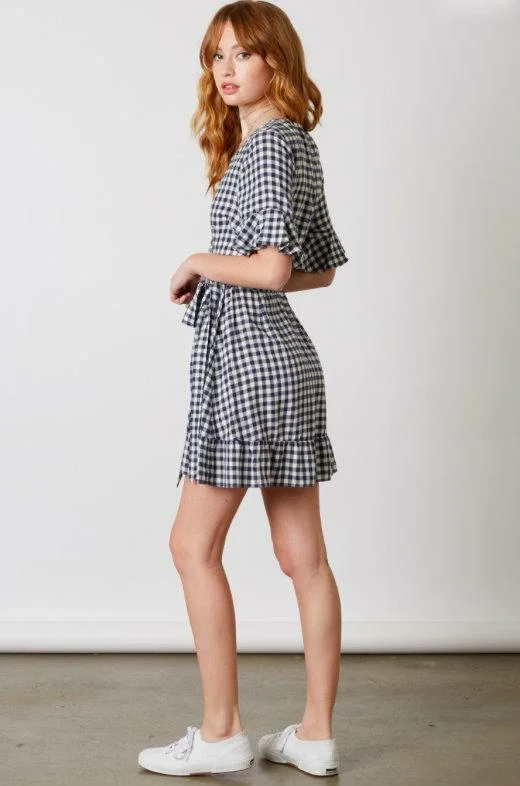 Courtney Navy and White Gingham Wrap Dress